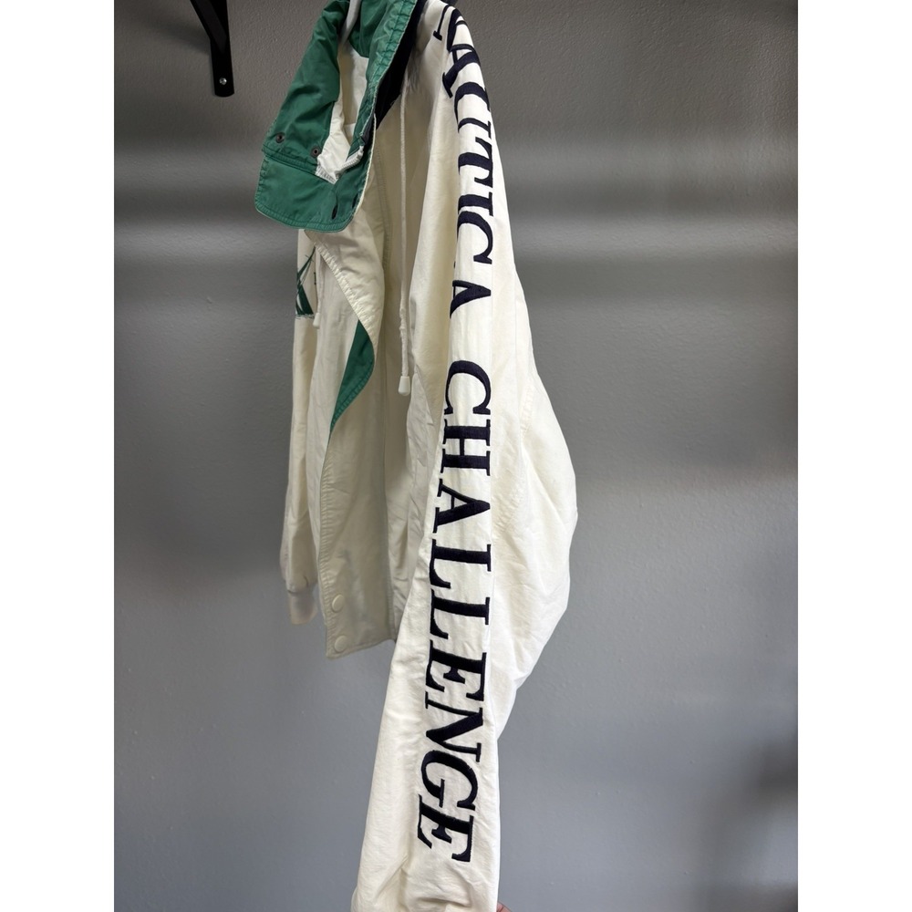 Vintage Nautica Challenge J Class Jacket Size Large Sailing Bomber White/Green Z